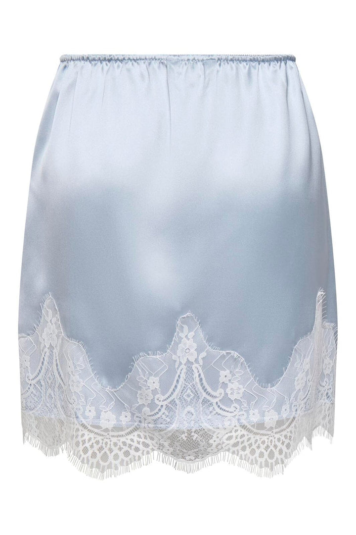 Only - Onlbella Short Satin Lace Skirt - 5128353 Niagara Mist White Lace