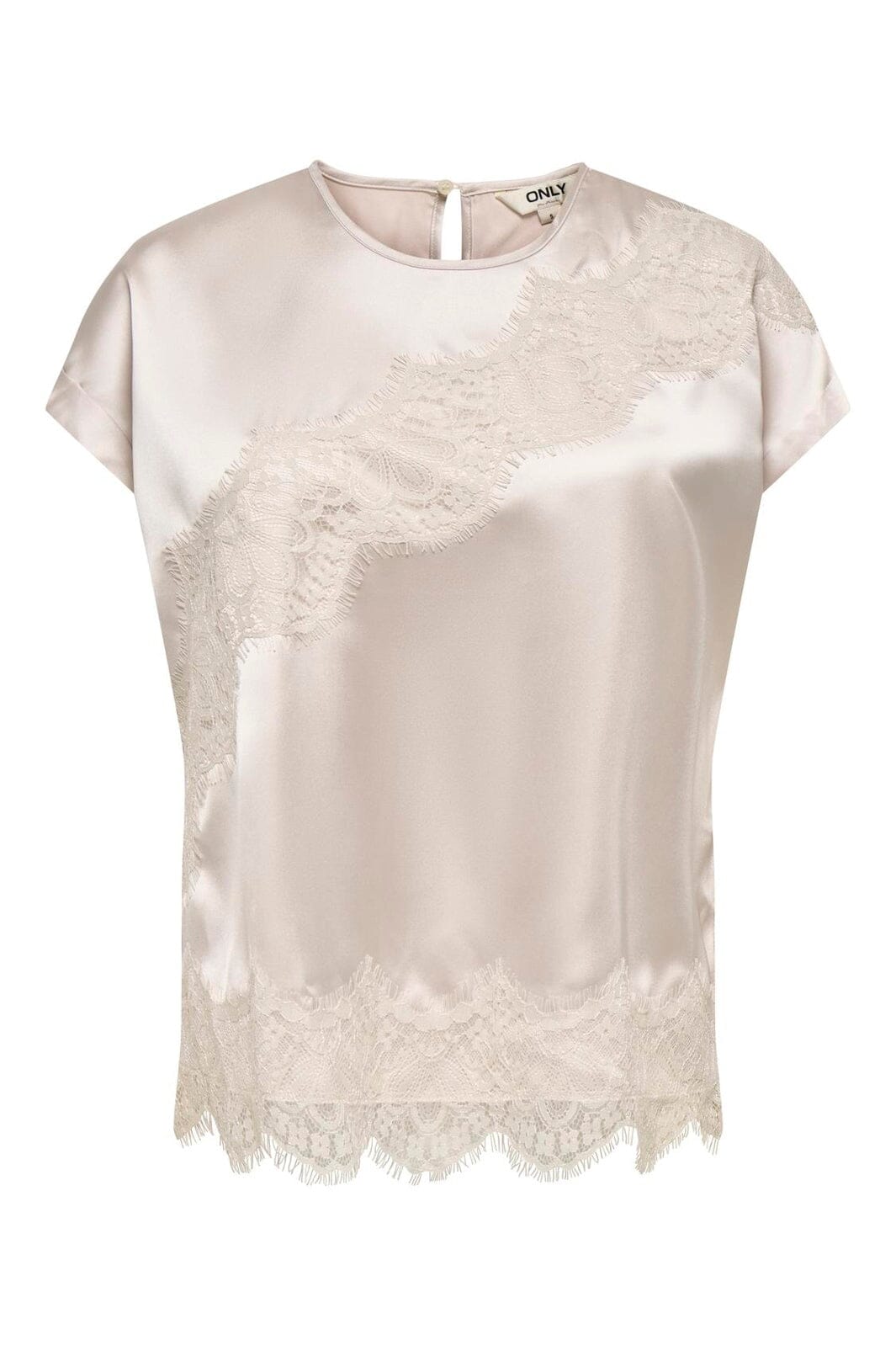Only - Onlbella Ss Satin Lace Top - 5116501 Oatmeal Dtm Lace