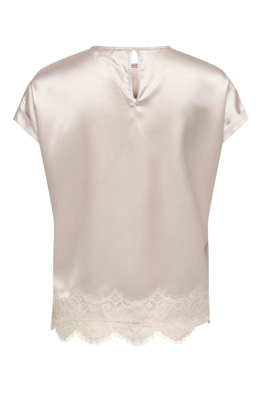 Only - Onlbella Ss Satin Lace Top - 5116501 Oatmeal Dtm Lace