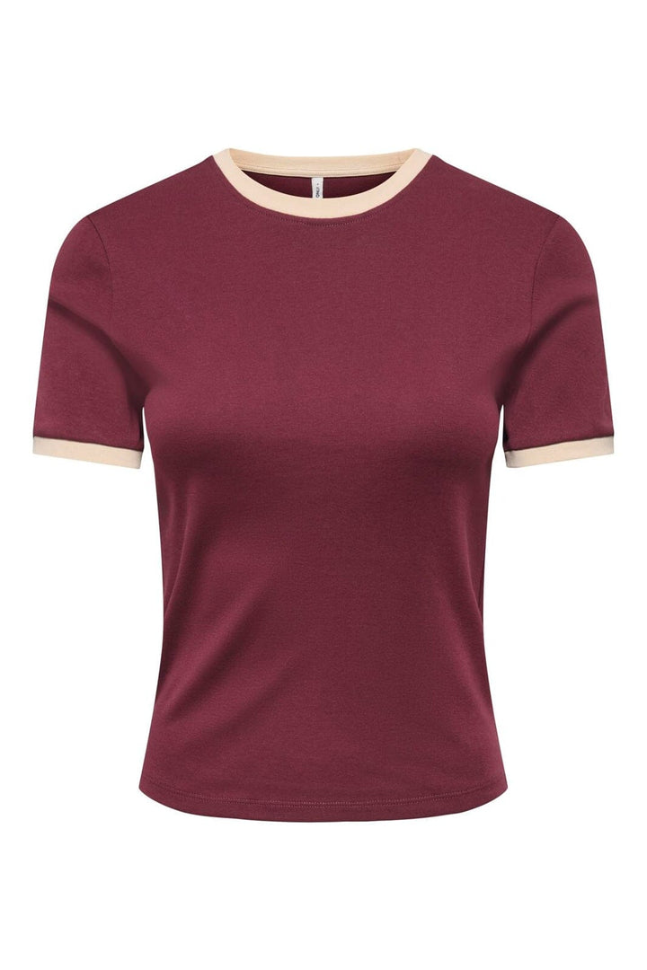 Only - Onlbina S/S Short Top Solid - 5189718 Windsor Wine Biscotfi Contrast