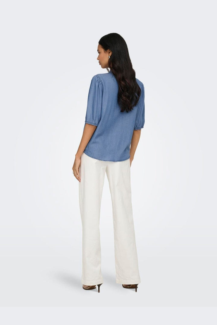 Only - Onlcharis Life 2/4 Frill Shirt Cc - 4910874 Medium Blue Denim