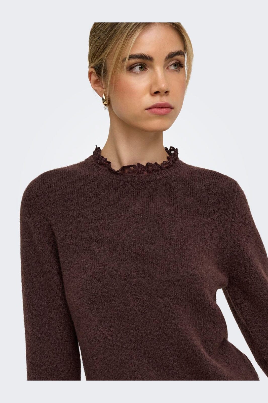 Only - Onlcher Ls Detail O-Neck Knt - 5056973 Deep Mahogany Mel/Dtm Lace