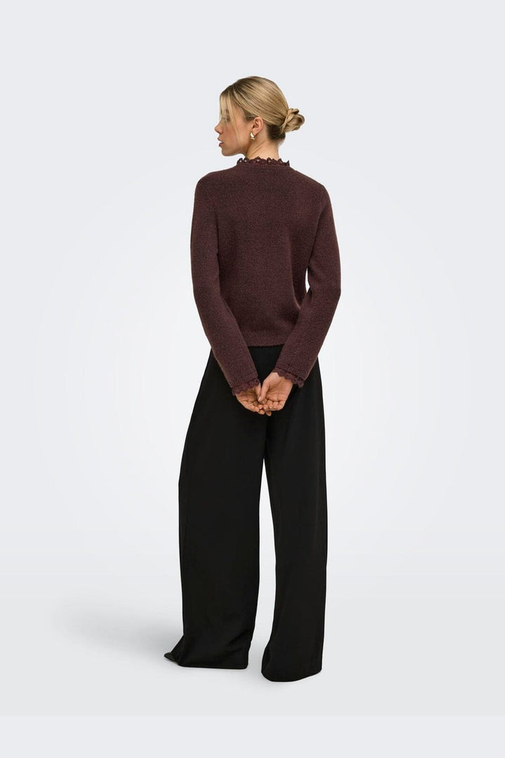 Only - Onlcher Ls Detail O-Neck Knt - 5056973 Deep Mahogany Mel/Dtm Lace