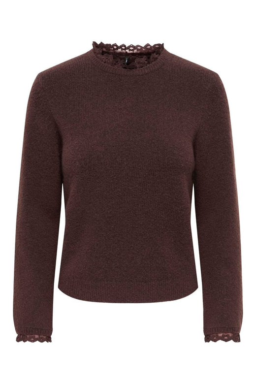 Only - Onlcher Ls Detail O-Neck Knt - 5056973 Deep Mahogany Mel/Dtm Lace