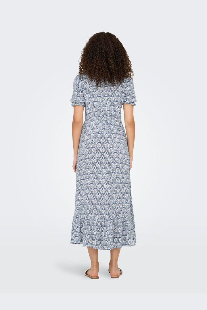 Only - Onlchianti S/S Long Dress - 4758861 Cloud Dancer Smith Blue Graphic