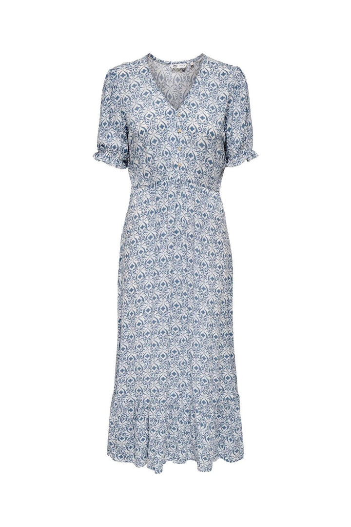 Only - Onlchianti S/S Long Dress - 4758861 Cloud Dancer Smith Blue Graphic
