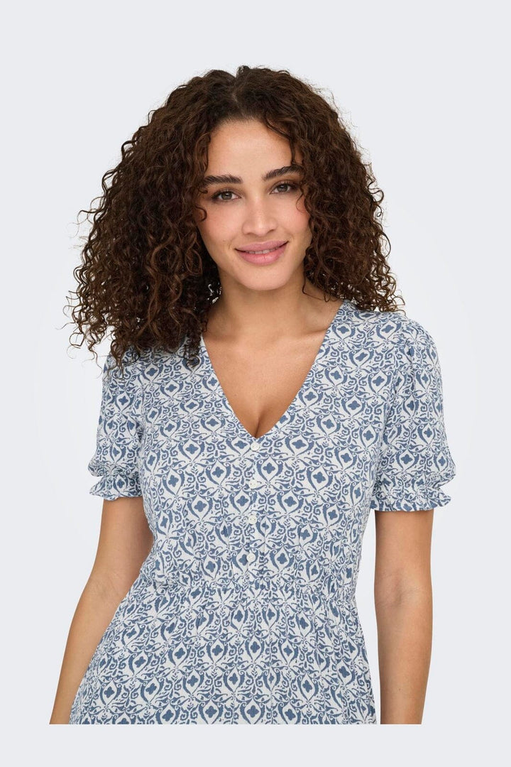 Only - Onlchianti S/S Long Dress - 4758861 Cloud Dancer Smith Blue Graphic