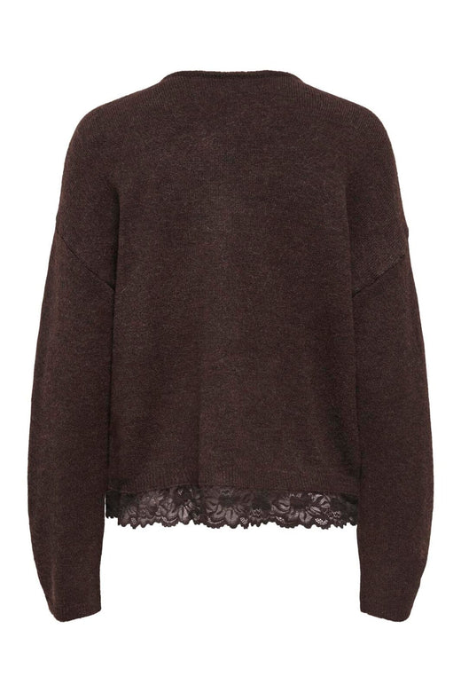 Only - Onlclover Ls Lace V-Neck Reversible Knt - 5149080 Coffee Bean Melange/Dtm Lace