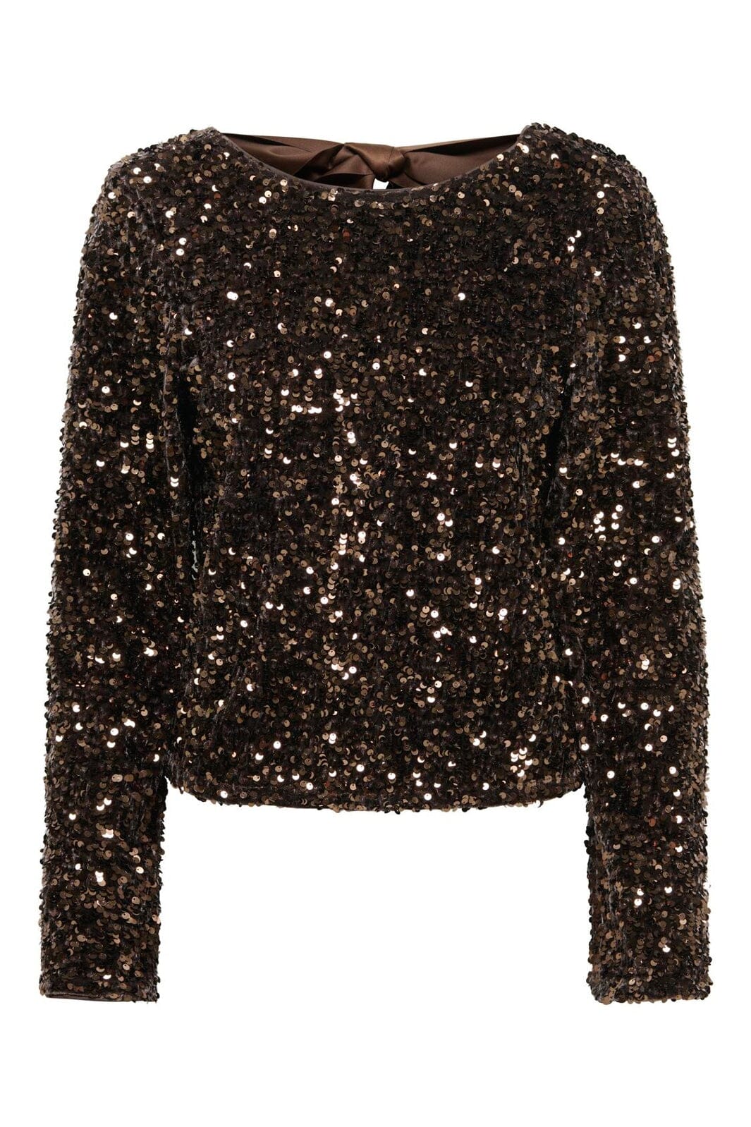 Only - Onlconfidence L/S Sequin Bow Top - 5128065 Chocolate Torte Dtm Sequin + Dtm Bow