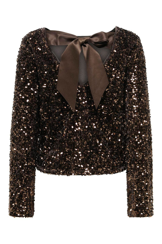 Only - Onlconfidence L/S Sequin Bow Top - 5128065 Chocolate Torte Dtm Sequin + Dtm Bow