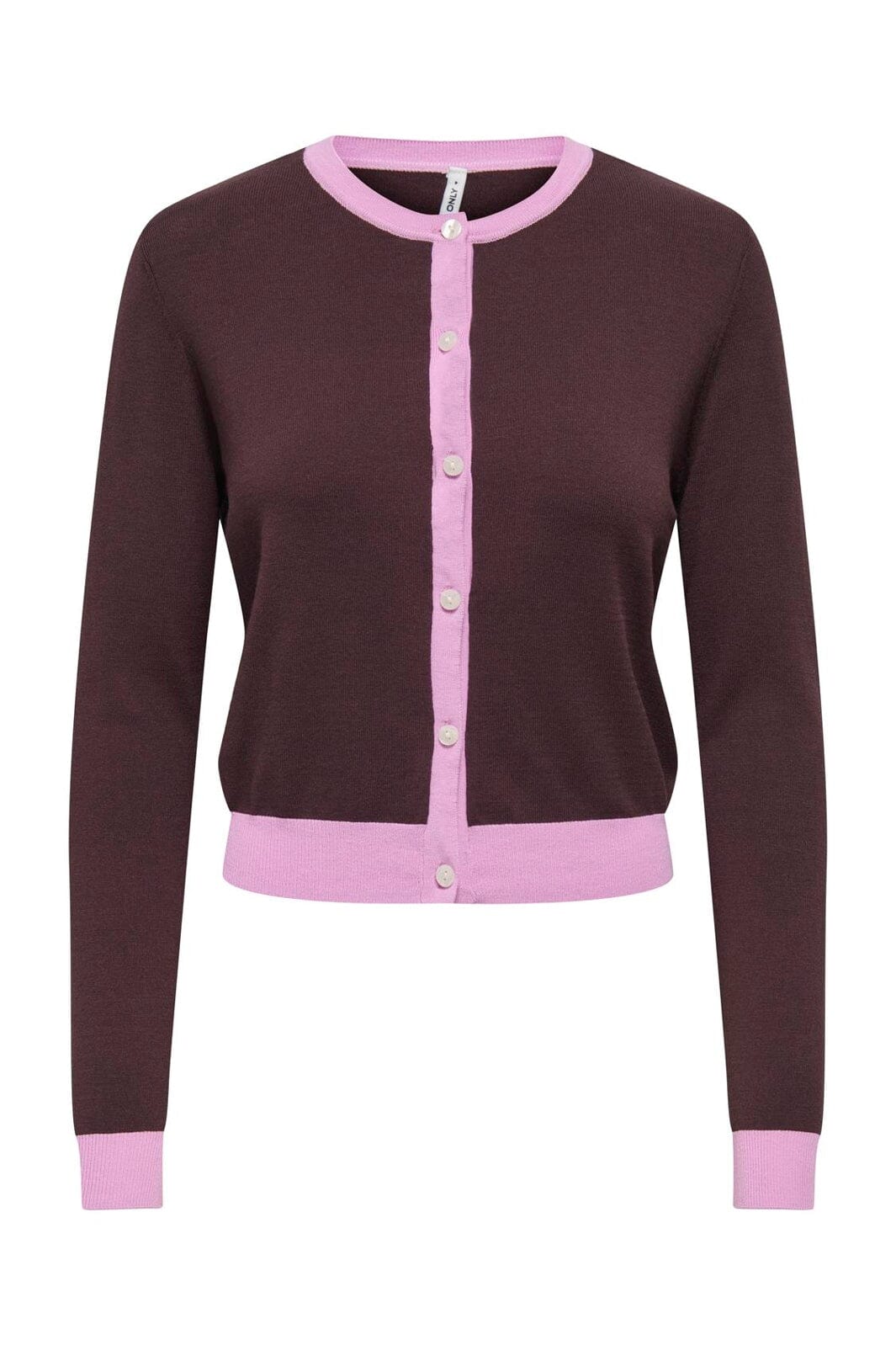 Only - Onlconta Ls O-Neck Cardigan Cc Knt - 5048468 Phalaenopsis Fudge Contrast/Fmop Button