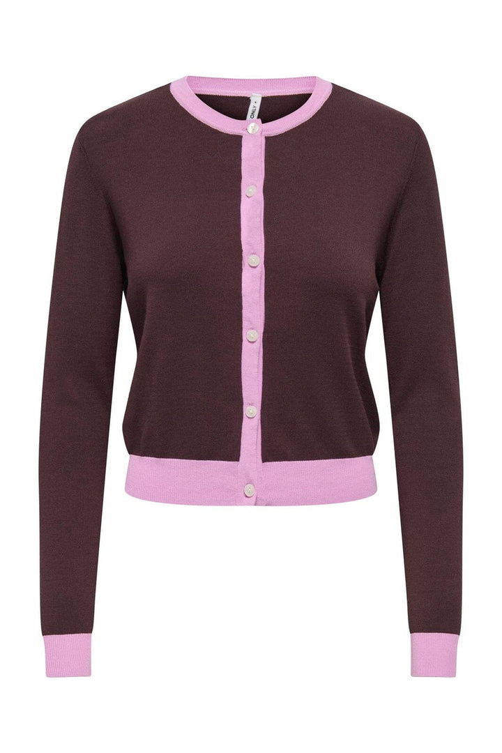 Only - Onlconta Ls O-Neck Cardigan Cc Knt - 5048468 Phalaenopsis Fudge Contrast/Fmop Button