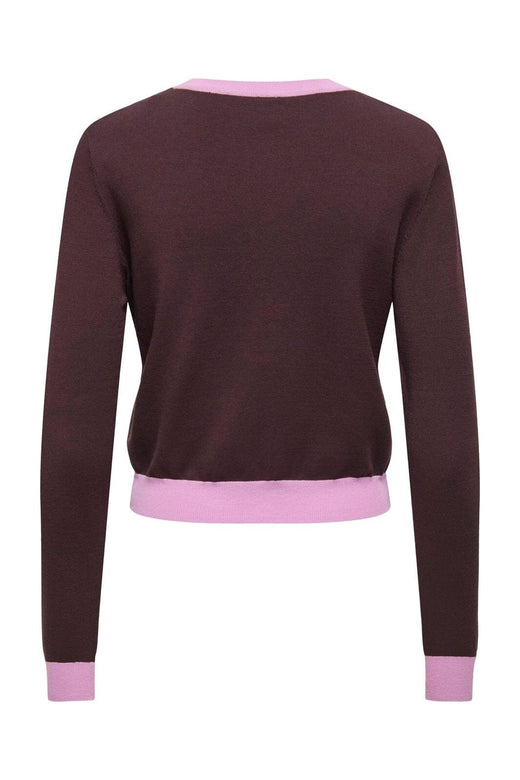 Only - Onlconta Ls O-Neck Cardigan Cc Knt - 5048468 Phalaenopsis Fudge Contrast/Fmop Button