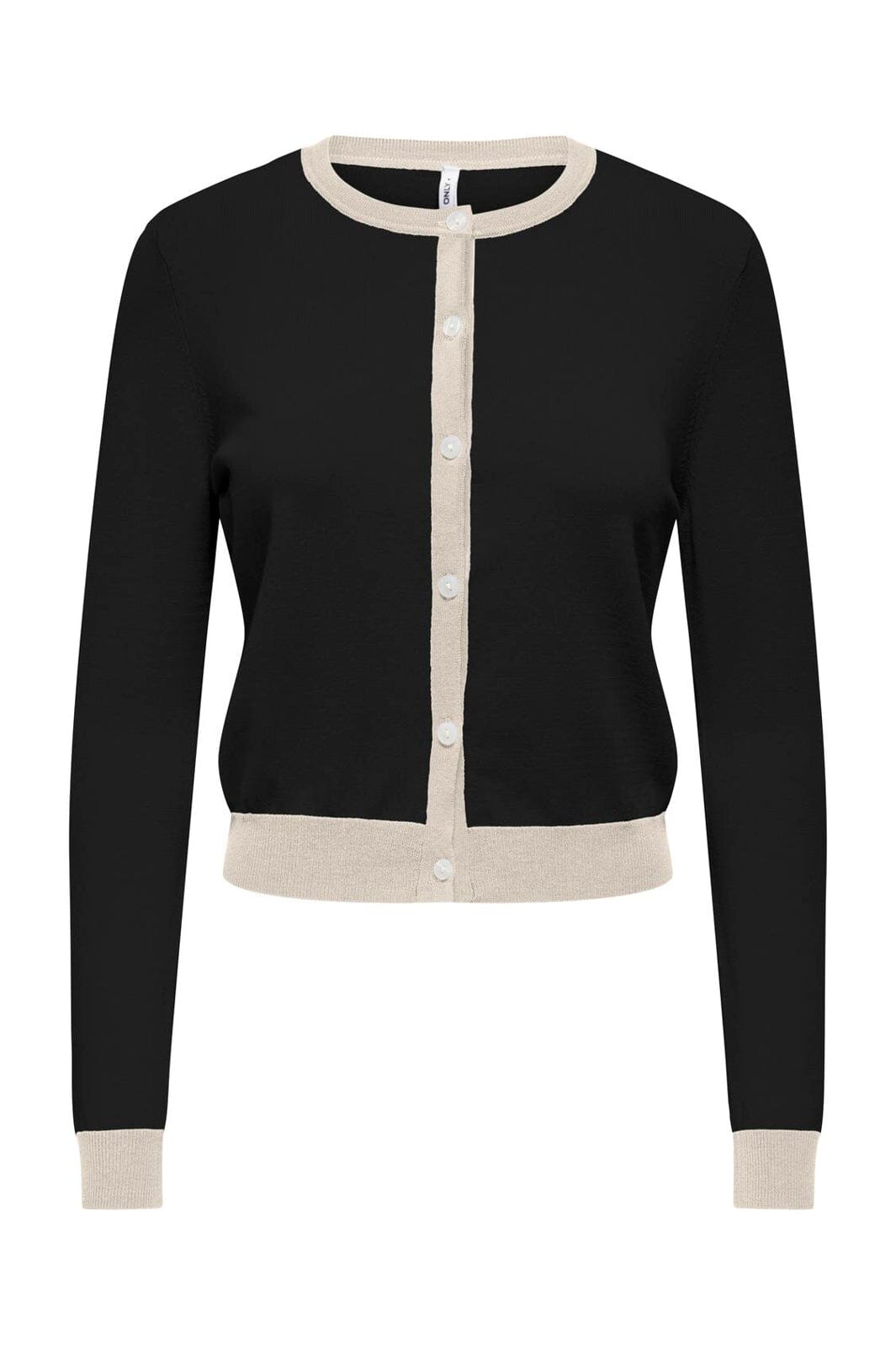 Only - Onlconta Ls O-Neck Cardigan Cc Knt - 5100228 Black Birch Contrast/Fmop Button