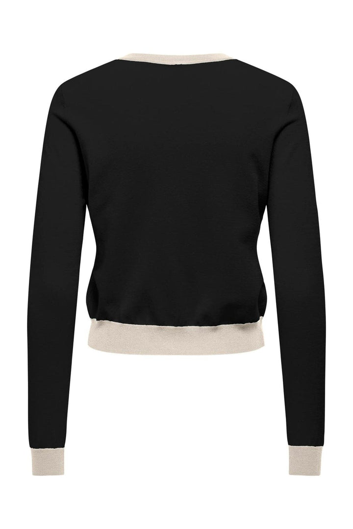 Only - Onlconta Ls O-Neck Cardigan Cc Knt - 5100228 Black Birch Contrast/Fmop Button