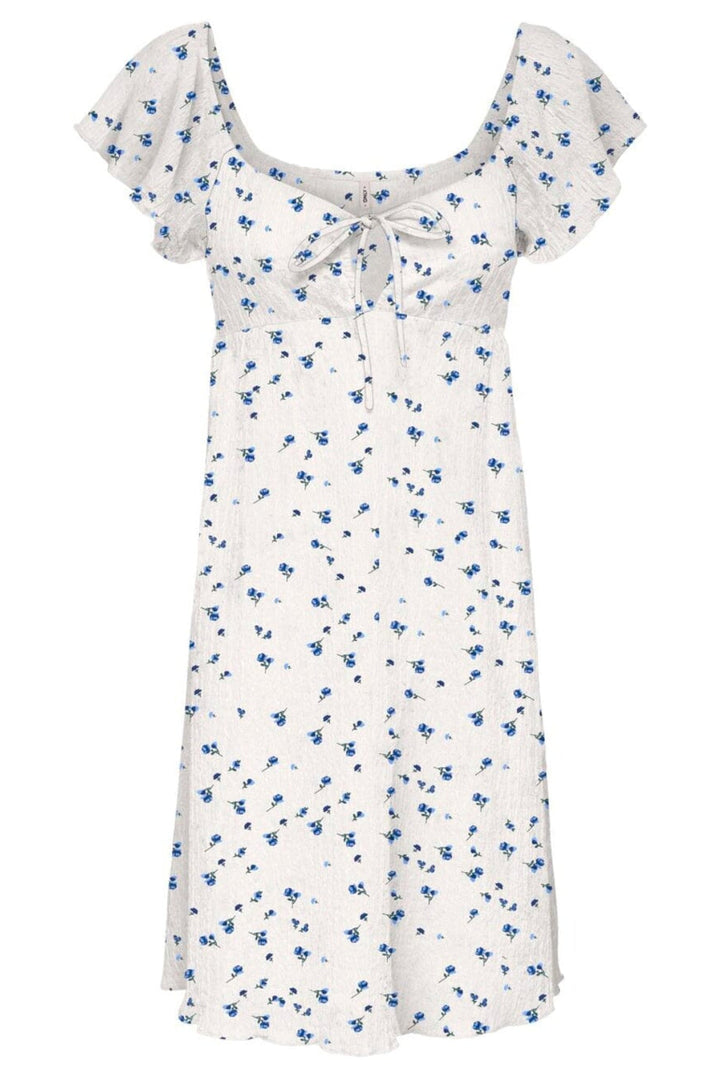 Only - Onldua Frill Sleeve Dress - 5083075 Cloud Dancer Ditsy Floral Cornflower Blue
