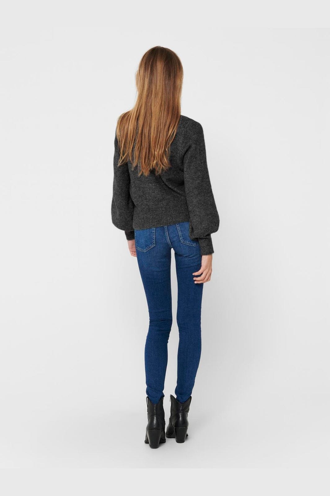 Only - Onlelsa L/S Pullover Knt - 4799904 Medium Grey Melange W. Black Pearls