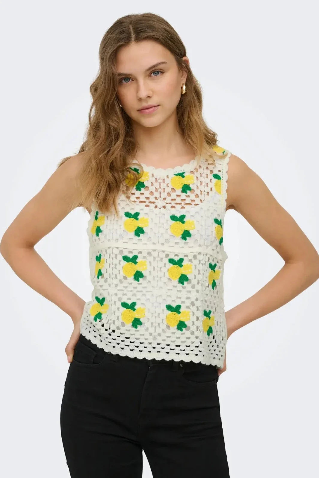 Only - Onlemma Sl O-Neck Crochet Top Knt - 5042715 Birch Lemon/Yarrow/Jelly Bean Toppe 