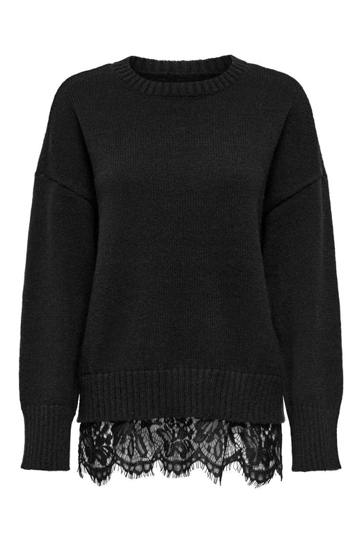 Only - Onlevie Ls Lace Mix O-Neck Knt - 5157345 Black Black Lace