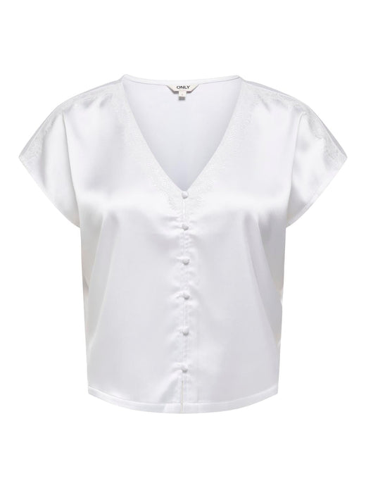 Only - Onlfaraya S/L Button Lace Satin Top - 5083486 Bright White T-shirts 