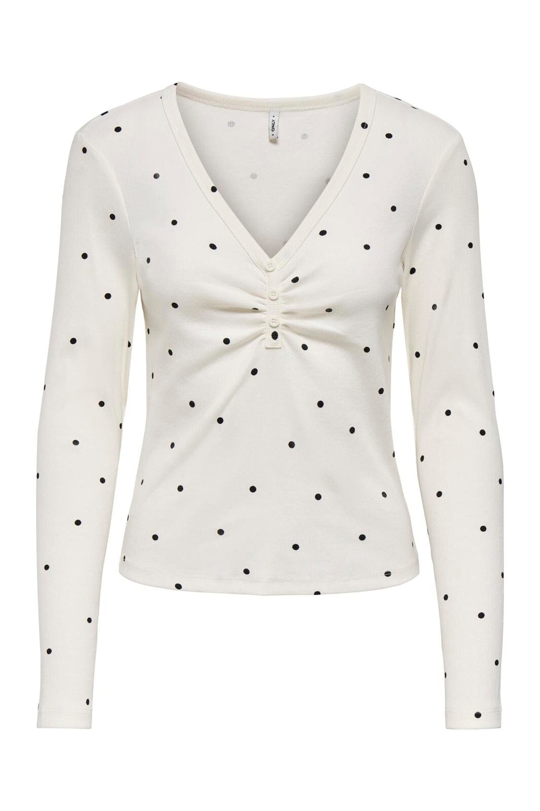 Only - Onlfenja L/S V-Neck Top - 5084676 Cloud Dancer Black Dot