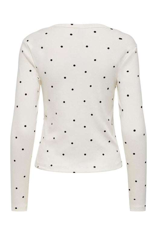 Only - Onlfenja L/S V-Neck Top - 5084676 Cloud Dancer Black Dot