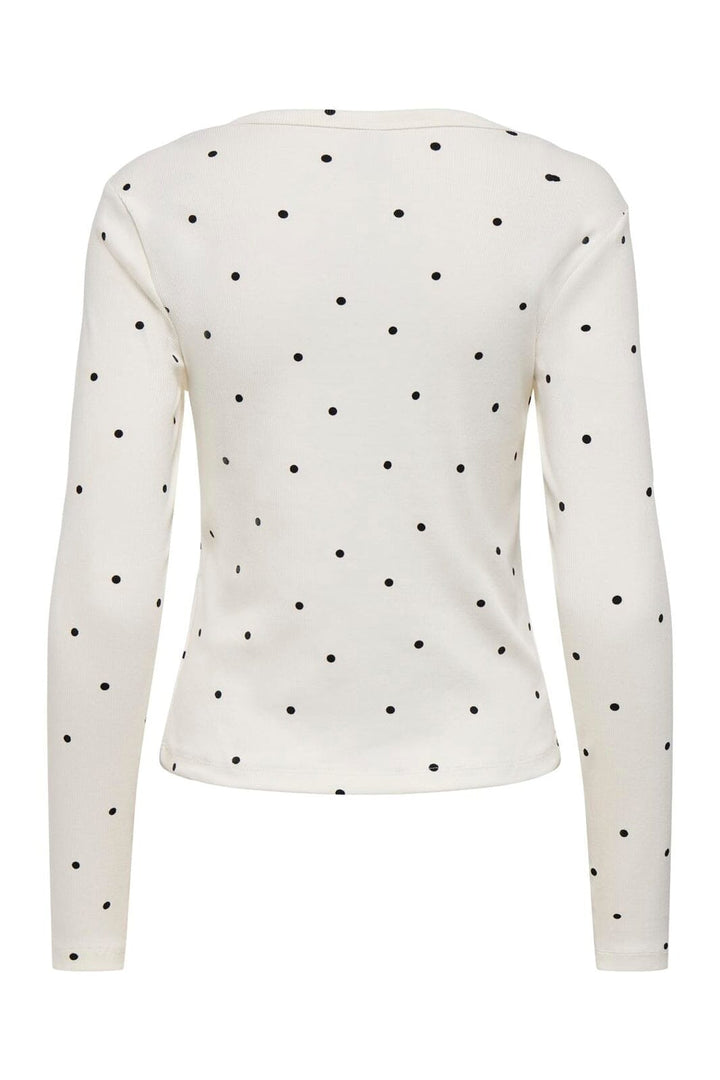 Only - Onlfenja L/S V-Neck Top - 5084676 Cloud Dancer Black Dot
