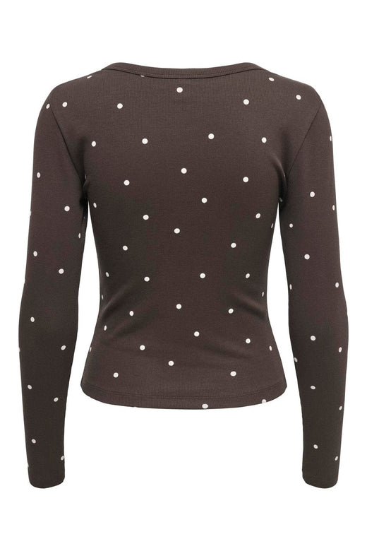 Only - Onlfenja L/S V-Neck Top - 5134740 Coffee Bean Cloud Dancer Dot