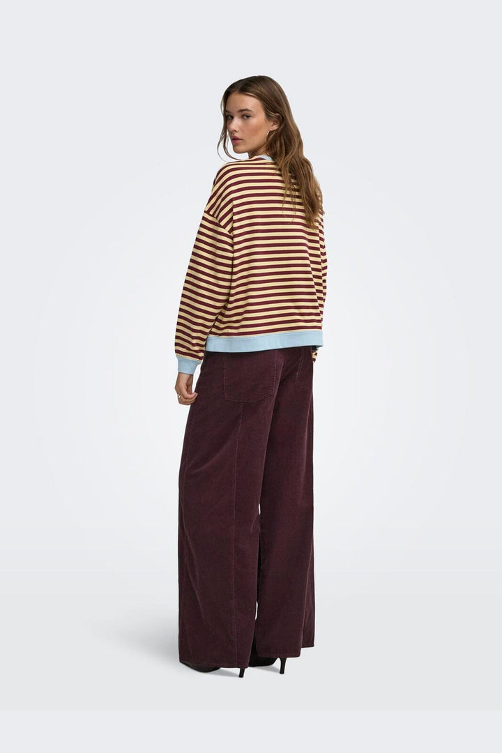 Only - Onlfreja L/S Loose Top - 5090443 Mellow Yellow Fig W. Contrast Cashmere Blue