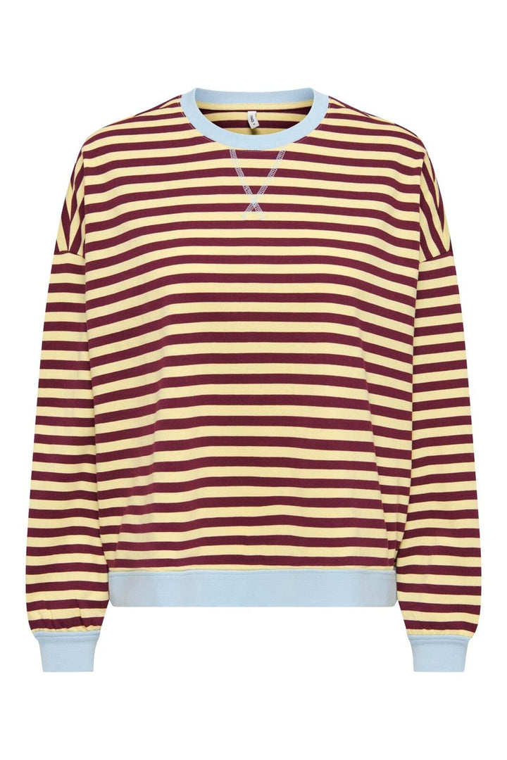 Only - Onlfreja L/S Loose Top - 5090443 Mellow Yellow Fig W. Contrast Cashmere Blue