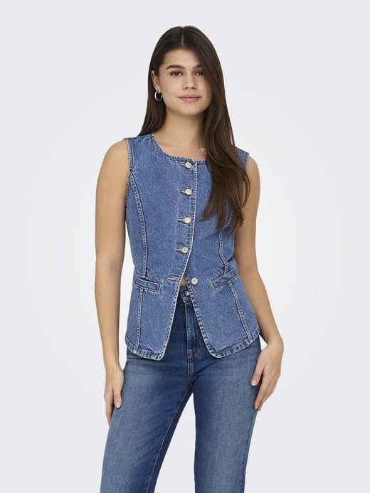 Only - Onlgiulina S/L Button Waistcoat Mae - 4821241 Medium Blue Denim