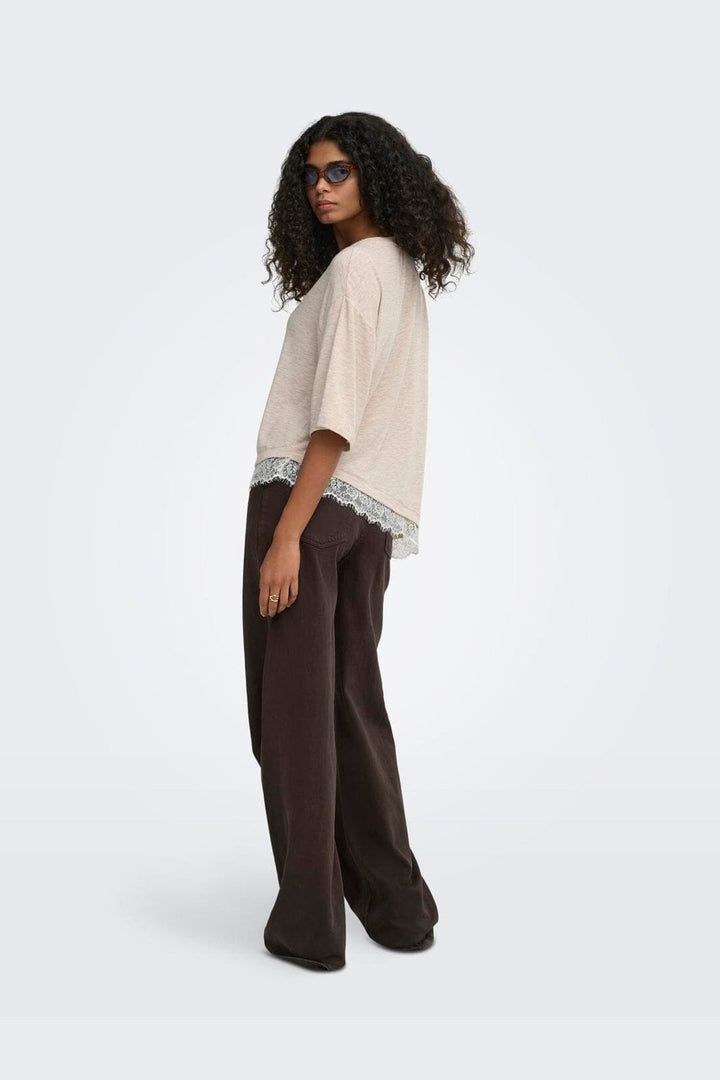Only - Onlglamour S/S Lace T-Shirt - 5200488 Oatmeal Cd Lace