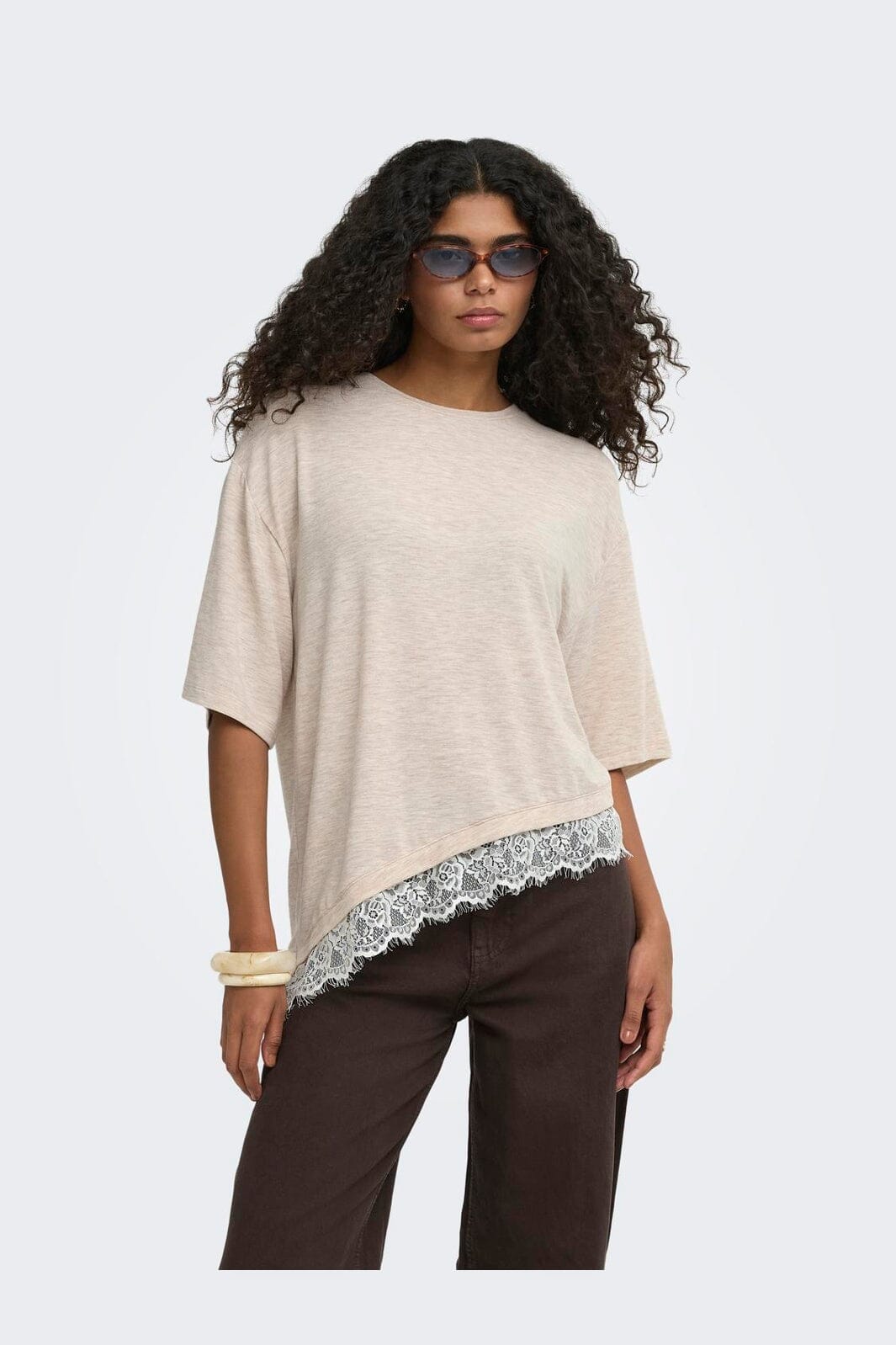 Only - Onlglamour S/S Lace T-Shirt - 5200488 Oatmeal Cd Lace