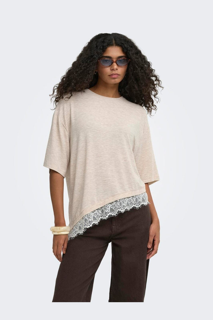 Only - Onlglamour S/S Lace T-Shirt - 5200488 Oatmeal Cd Lace