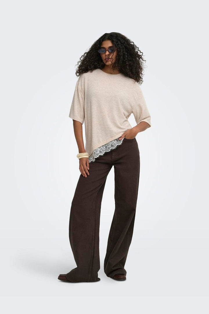 Only - Onlglamour S/S Lace T-Shirt - 5200488 Oatmeal Cd Lace