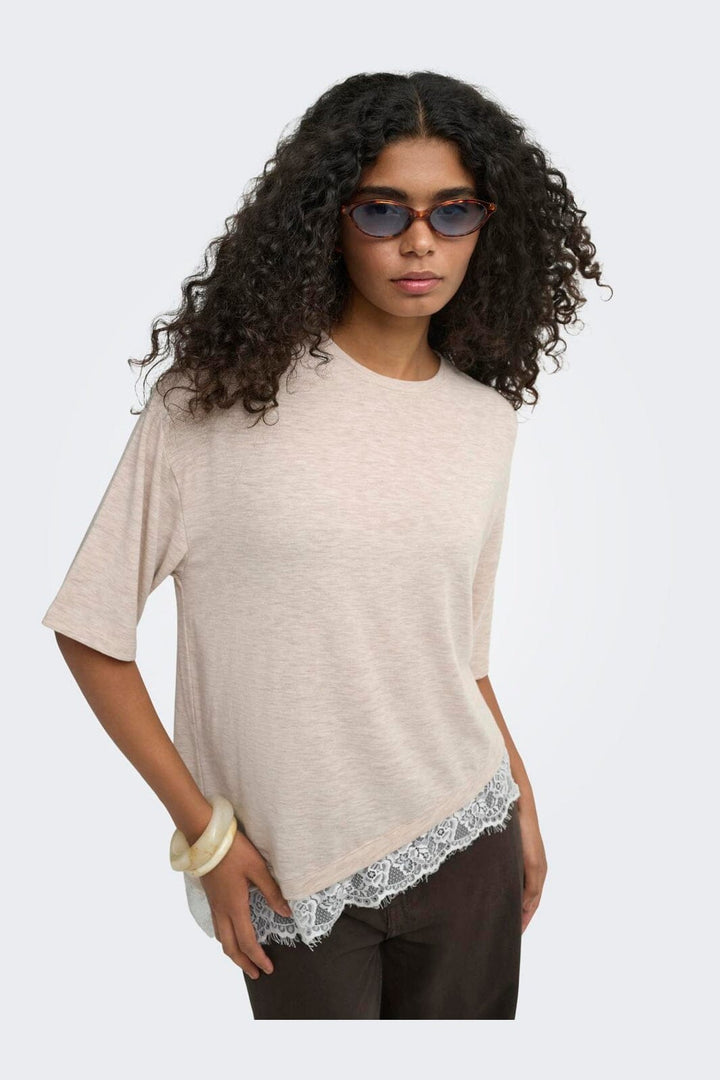 Only - Onlglamour S/S Lace T-Shirt - 5200488 Oatmeal Cd Lace
