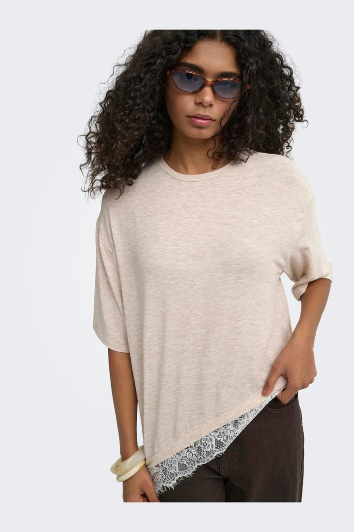 Only - Onlglamour S/S Lace T-Shirt - 5200488 Oatmeal Cd Lace