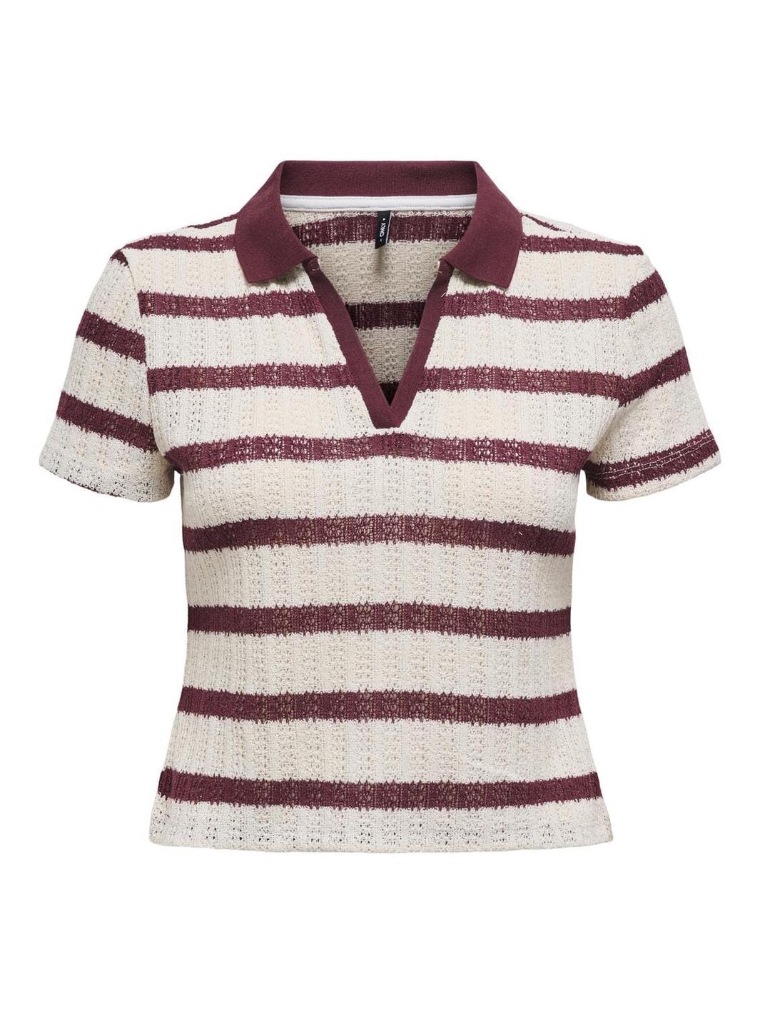 Only - Onlhalia S/S Collar Top Box - 4774257 Cloud Dancer Ruby Wine