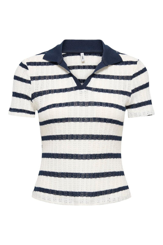 Only - Onlhalia S/S Collar Top Box - 5025279 Cloud Dancer Navy Blazer