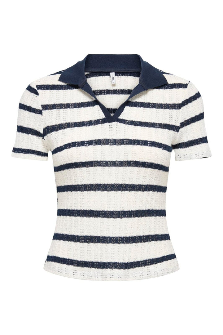 Only - Onlhalia S/S Collar Top Box - 5025279 Cloud Dancer Navy Blazer