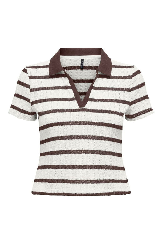 Only - Onlhalia S/S Collar Top Box - 5081511 Cloud Dancer Chocolate Martini