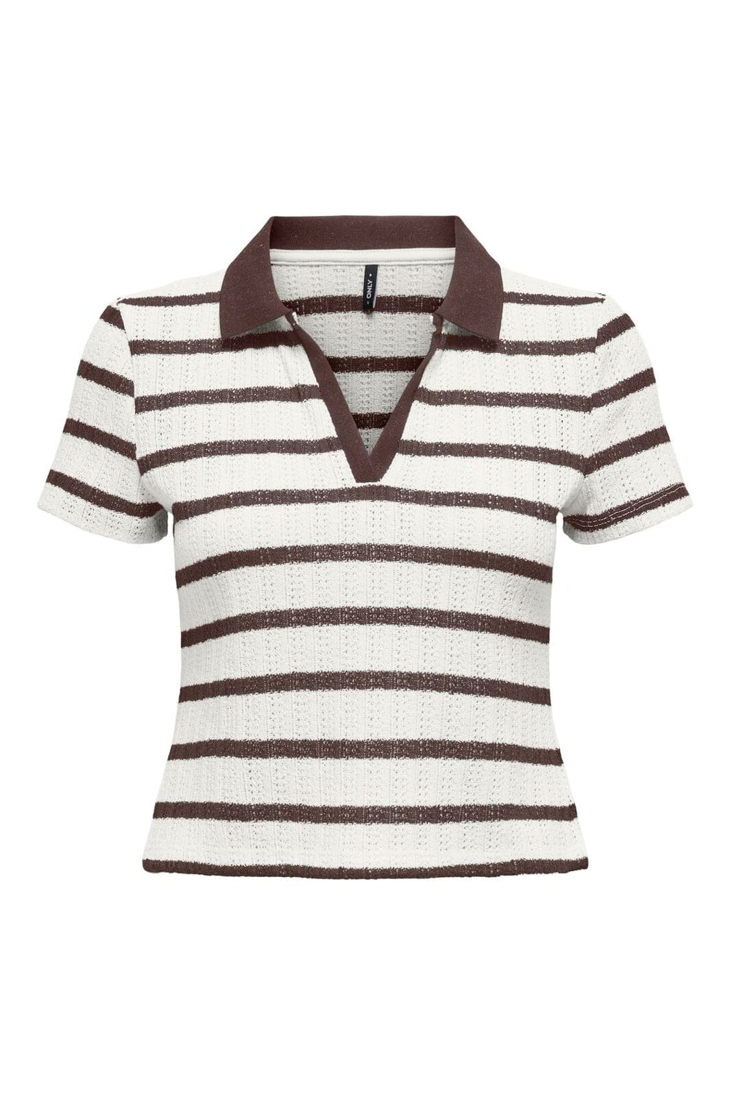 Only - Onlhalia S/S Collar Top Box - 5081511 Cloud Dancer Chocolate Martini