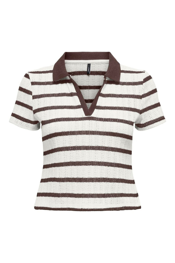 Only - Onlhalia S/S Collar Top Box - 5081511 Cloud Dancer Chocolate Martini