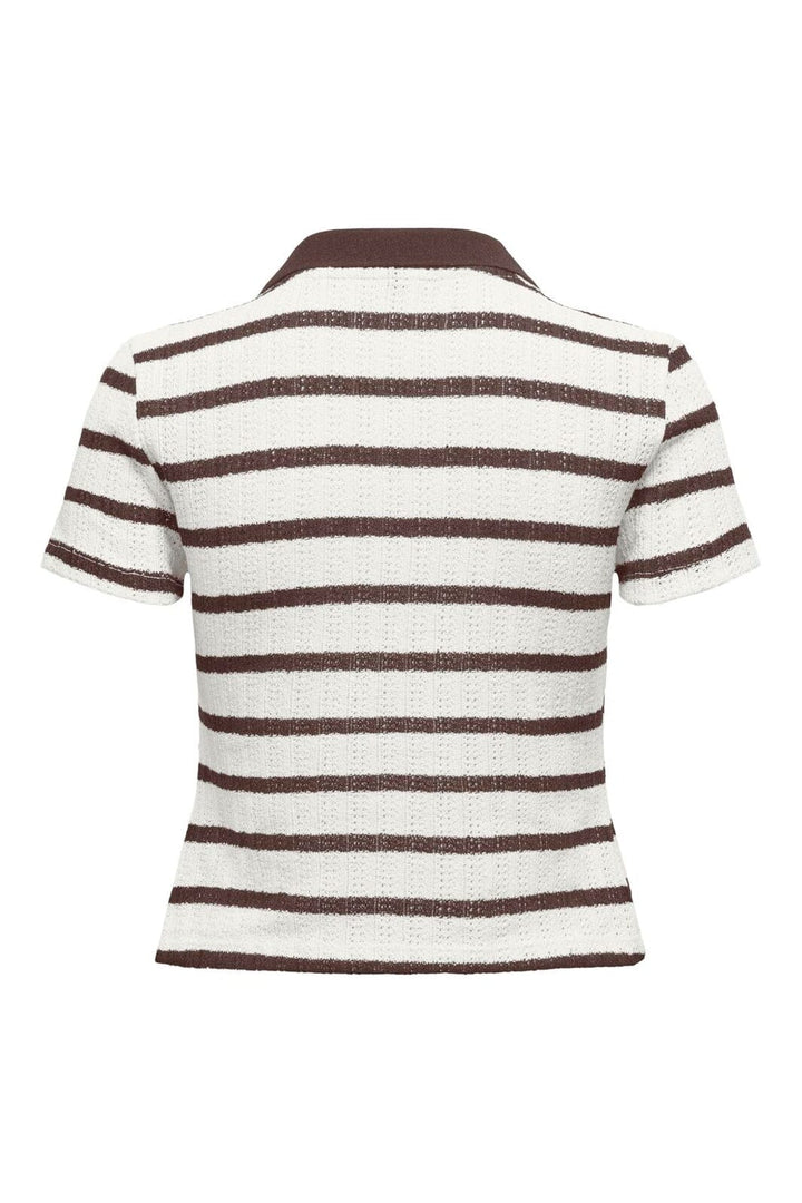 Only - Onlhalia S/S Collar Top Box - 5081511 Cloud Dancer Chocolate Martini