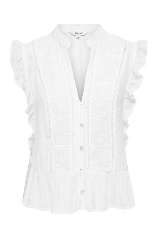 Only - Onlhenny S/L Frill Button Top - 5020894 Bright White