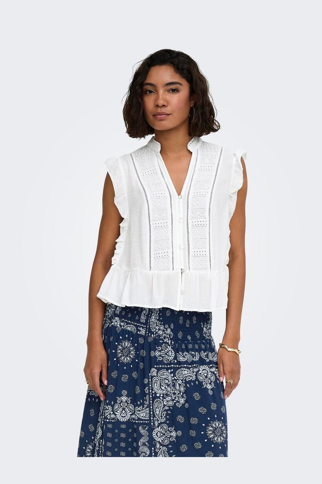 Only - Onlhenny S/L Frill Button Top - 5020894 Bright White