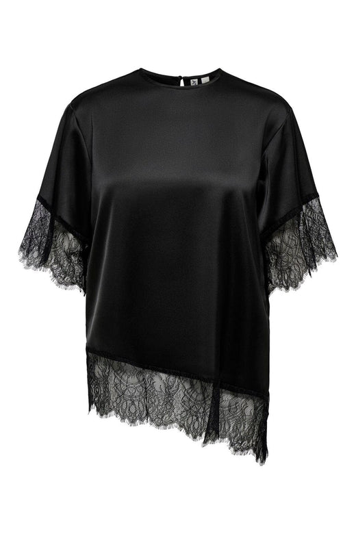 Only - Onlindona 2/4 Satin Lace Top - 5086871 Black