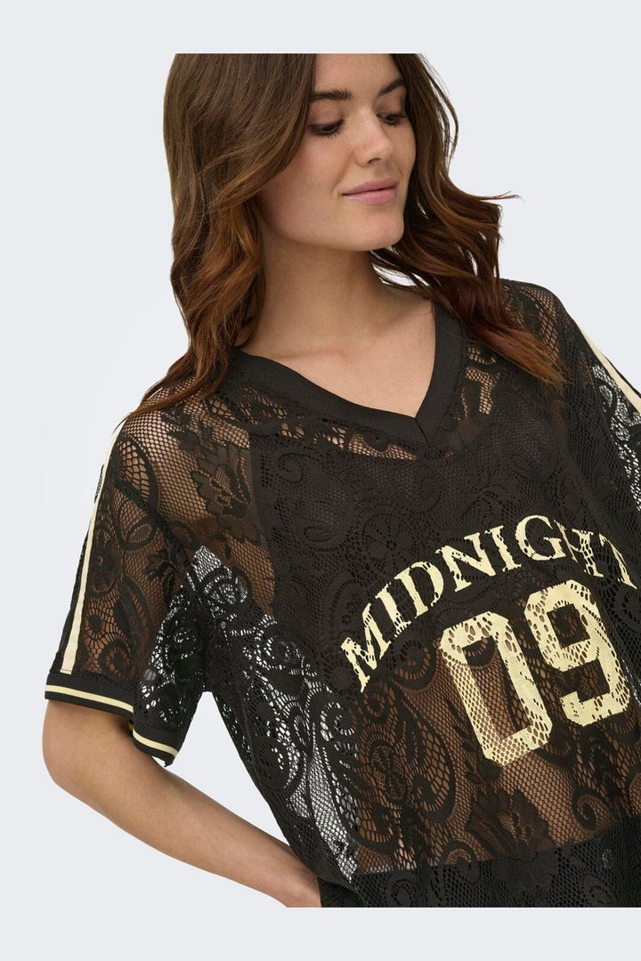 Only - Onljules S/S V-Neck Lace Top - 5115986 Chocolate Torte Pale Yellow