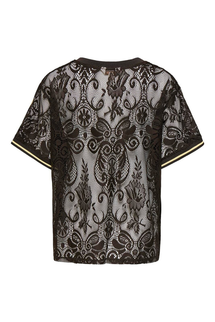 Only - Onljules S/S V-Neck Lace Top - 5115986 Chocolate Torte Pale Yellow