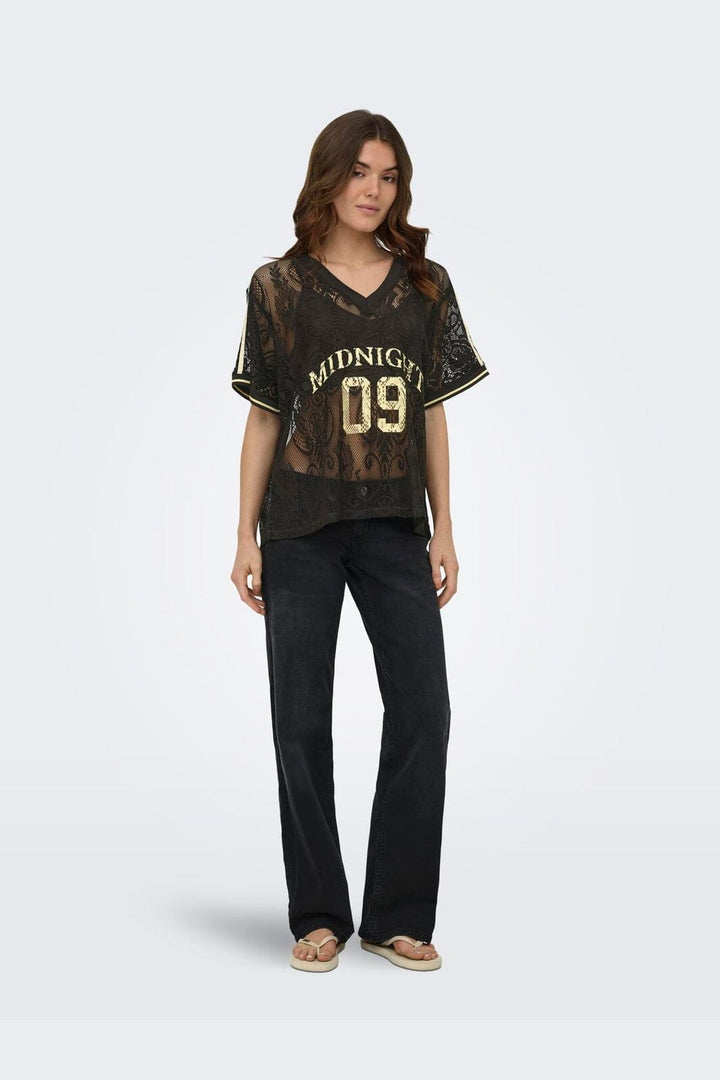Only - Onljules S/S V-Neck Lace Top - 5115986 Chocolate Torte Pale Yellow